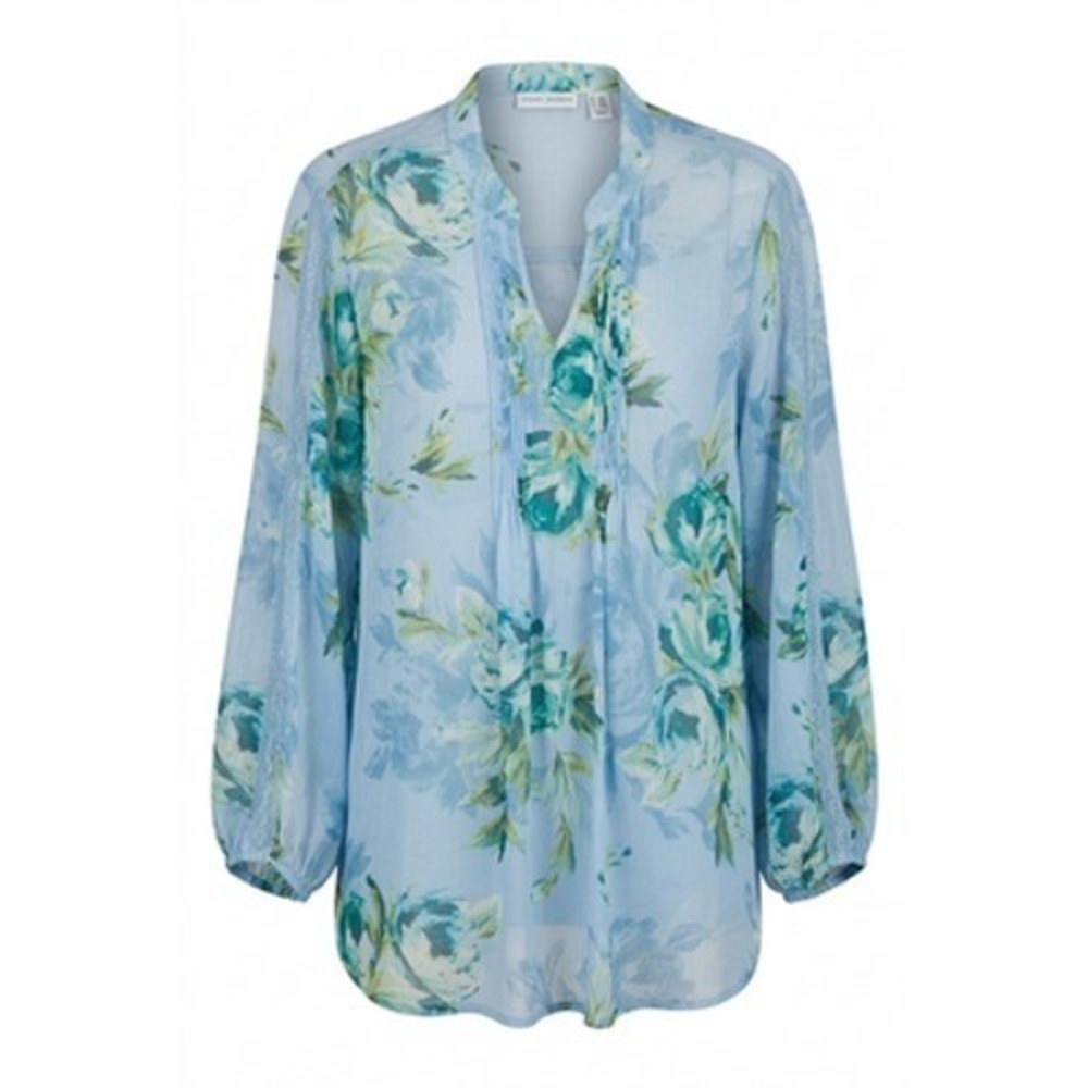Susan Graver Tunic Top Women 2X Blue Floral Sheer Chiffon Boho Fairycore Cottage
